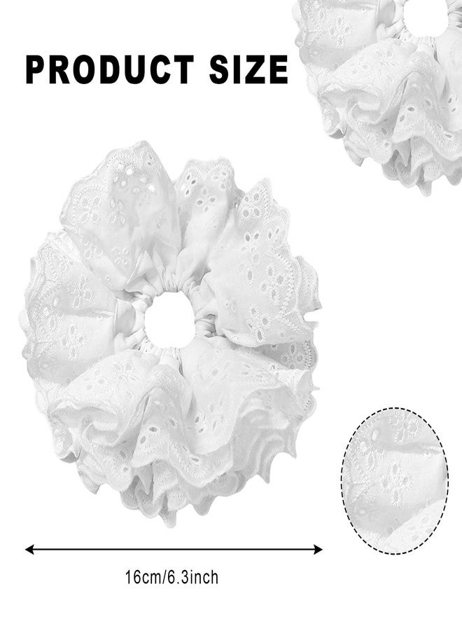 RED-SHYN 2 Pcs Large White Lace Scrunchies for Women, Lace Double Layer Fancy Satin Hair Scrunchie Elastic Hair Tie Ropes Thick Hair Bulk Scrunchies Accessories (White) - Image 2